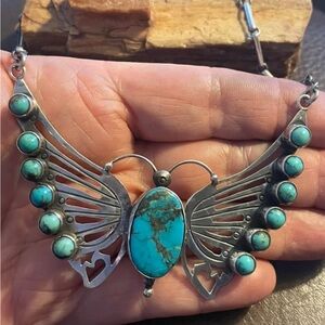 🦋Native American inspired 19 1/2 Sterling Silver Turquoise Butterfly Necklace🦋